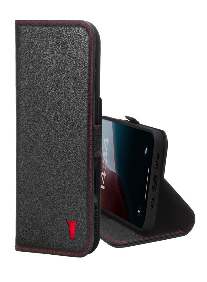 TORRO Case Compatible with iPhone 16 - Genuine Leather Case with Stand Function and Card Slots (Compatible with Official MagSafe Chargers) - Black - Image 1