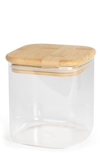 EZALLA 2 Pcs Squere Shape Glass Qtip Holder with Wood Lids 16 oz Apothecary Jars Cotton Swabs Dispenser Cotton Pads Canister for Bathroom Storage Organizer - Image 3