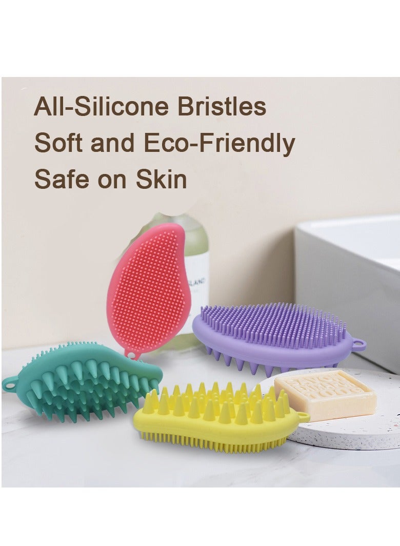 Perfect Silicone Bath Shower Scrubber Set - 3pcs, 100% Pure Silicone, Mango - Shaped, for Body & Scalp Cleaning - Image 2