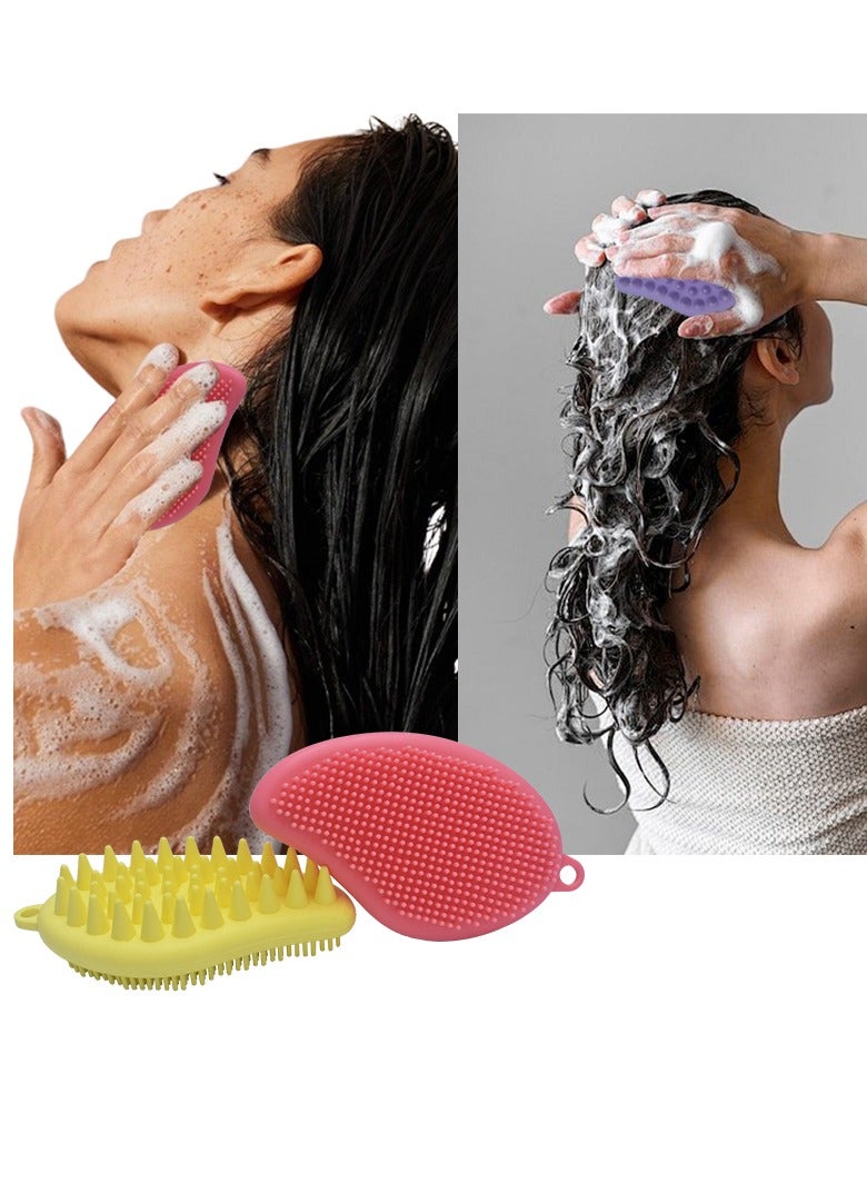 Perfect Silicone Bath Shower Scrubber Set - 3pcs, 100% Pure Silicone, Mango - Shaped, for Body & Scalp Cleaning - Image 4