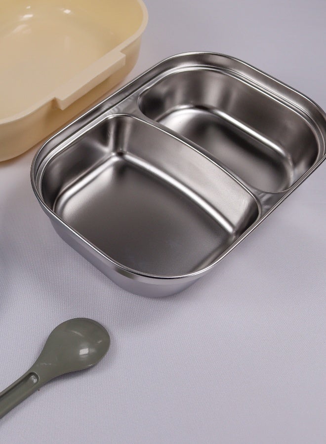 Toshionics Stainless Steel Lunch Box – 1.4L – with 2 Compartments, Microwave Safe, Spoon, Leakproof Lid, BPA Free, Freezer & Dishwasher Safe – for Kids & Adults – Ideal for School, Office, Travel – 20 x 14 x 5 cm - Image 2