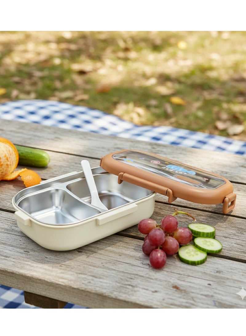 Toshionics Stainless Steel Lunch Box – 1.4L – with 2 Compartments, Microwave Safe, Spoon, Leakproof Lid, BPA Free, Freezer & Dishwasher Safe – for Kids & Adults – Ideal for School, Office, Travel – 20 x 14 x 5 cm - Image 1