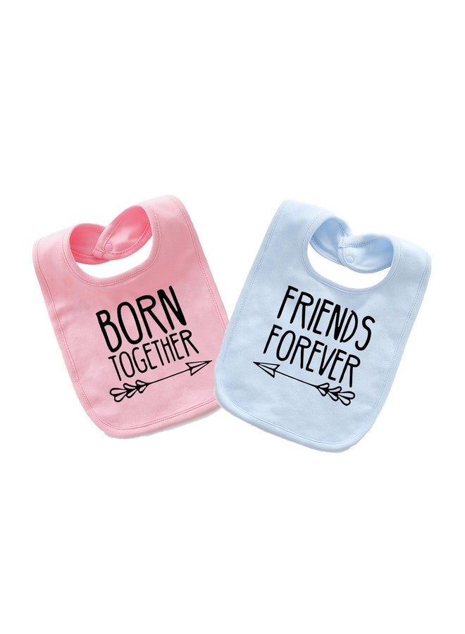 YSCULBUTOL Baby Twins Bibs Born Together Friends Forever Newborn Baby Cute Unisex Bibs Infant Twin Outfits(Pink Blue) - Image 1