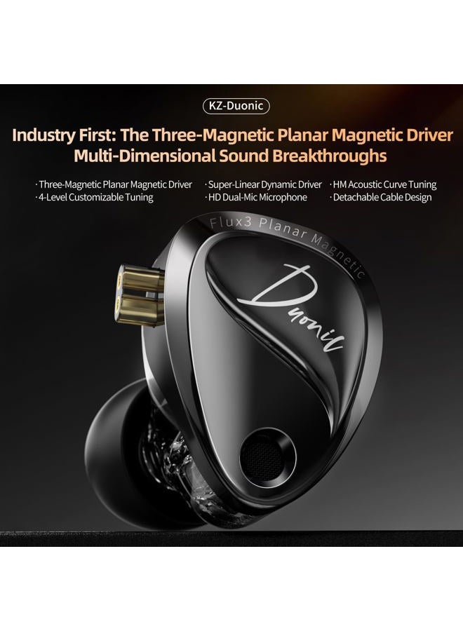 KZ Duonic in-Ear Monitor Headphones, Triple-Magnet Planar Magnetic + Super-Linear Dynamic Dual Driver Earbuds, HiFi Bass Earphone with Microphone, Comfort-fit Noise Isolating IEM (Mic, Tuning) - Image 2