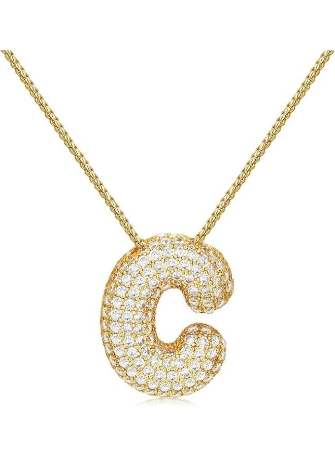 18K Yellow Gold Plated Real Gold Stainless Steel Necklace 26 Letters New Shiny Balloon Big Size A-Z Bubble Initials Wishbone Chain - Image 1