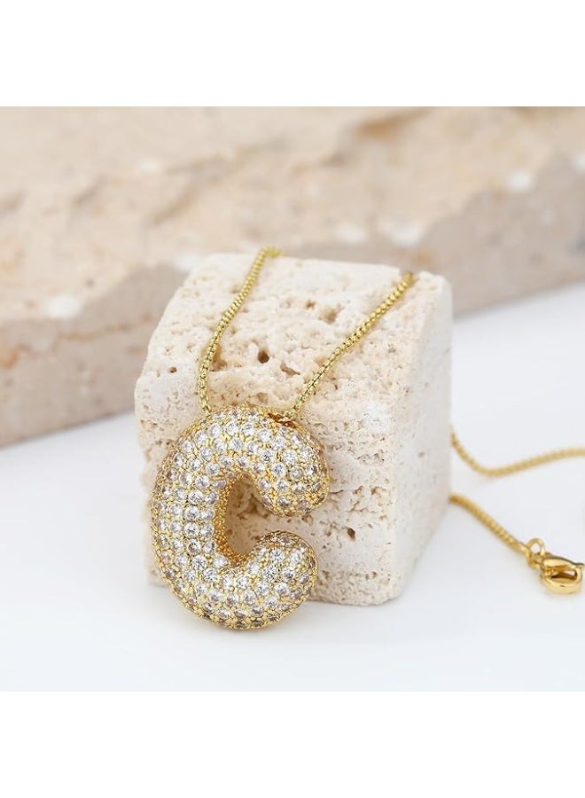 18K Yellow Gold Plated Real Gold Stainless Steel Necklace 26 Letters New Shiny Balloon Big Size A-Z Bubble Initials Wishbone Chain - Image 2