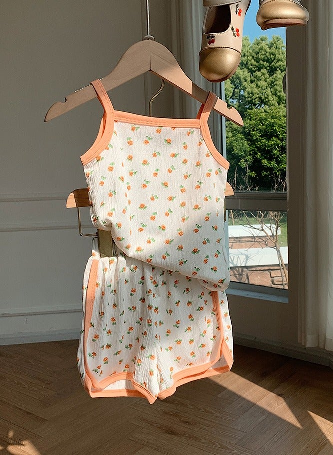 Loquat Girls Printed Shorts Set Camisole Tank Top And Loose Shorts Summer Casual Set 