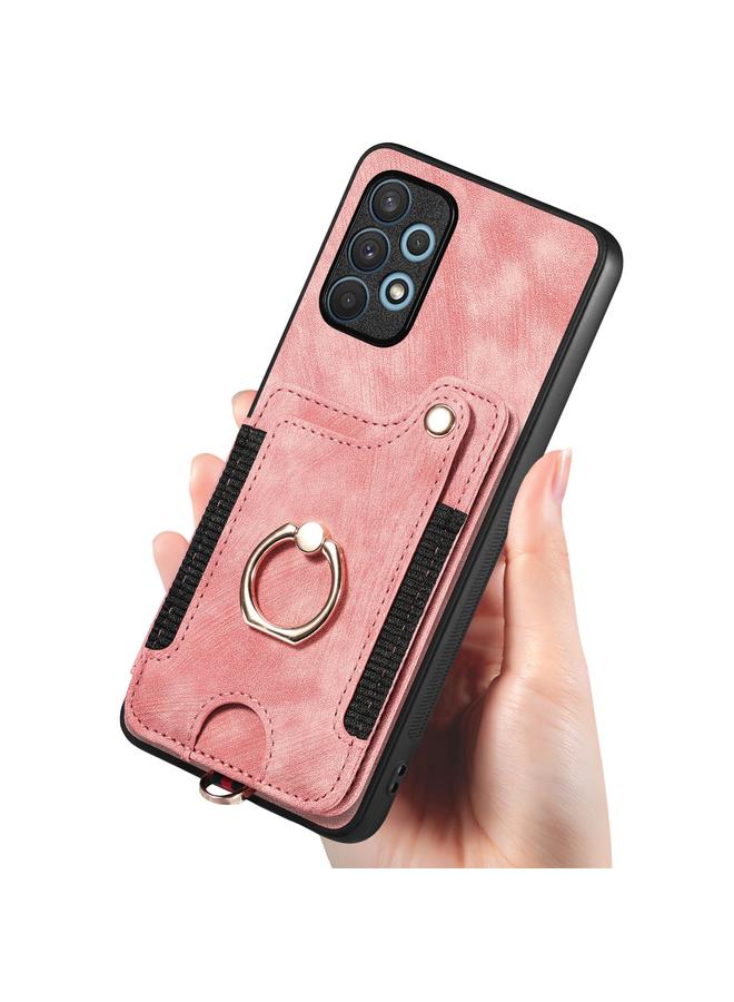 اس-توب جراب لهاتف Samsung Galaxy A32 4G بتصميم ريترو مع حلقة ملمس للبشرة ومحفظة متعددة البطاقات - Image 4