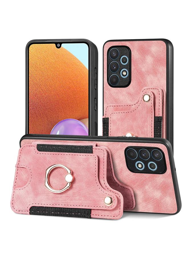 اس-توب جراب لهاتف Samsung Galaxy A32 4G بتصميم ريترو مع حلقة ملمس للبشرة ومحفظة متعددة البطاقات - Image 1