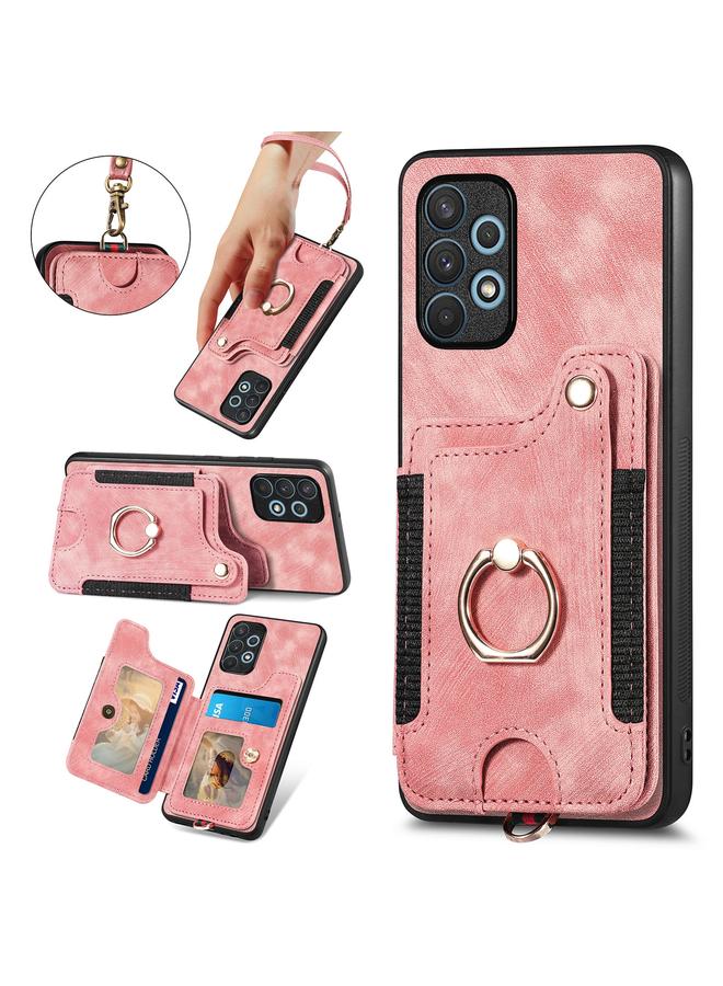 اس-توب جراب لهاتف Samsung Galaxy A32 4G بتصميم ريترو مع حلقة ملمس للبشرة ومحفظة متعددة البطاقات - Image 5