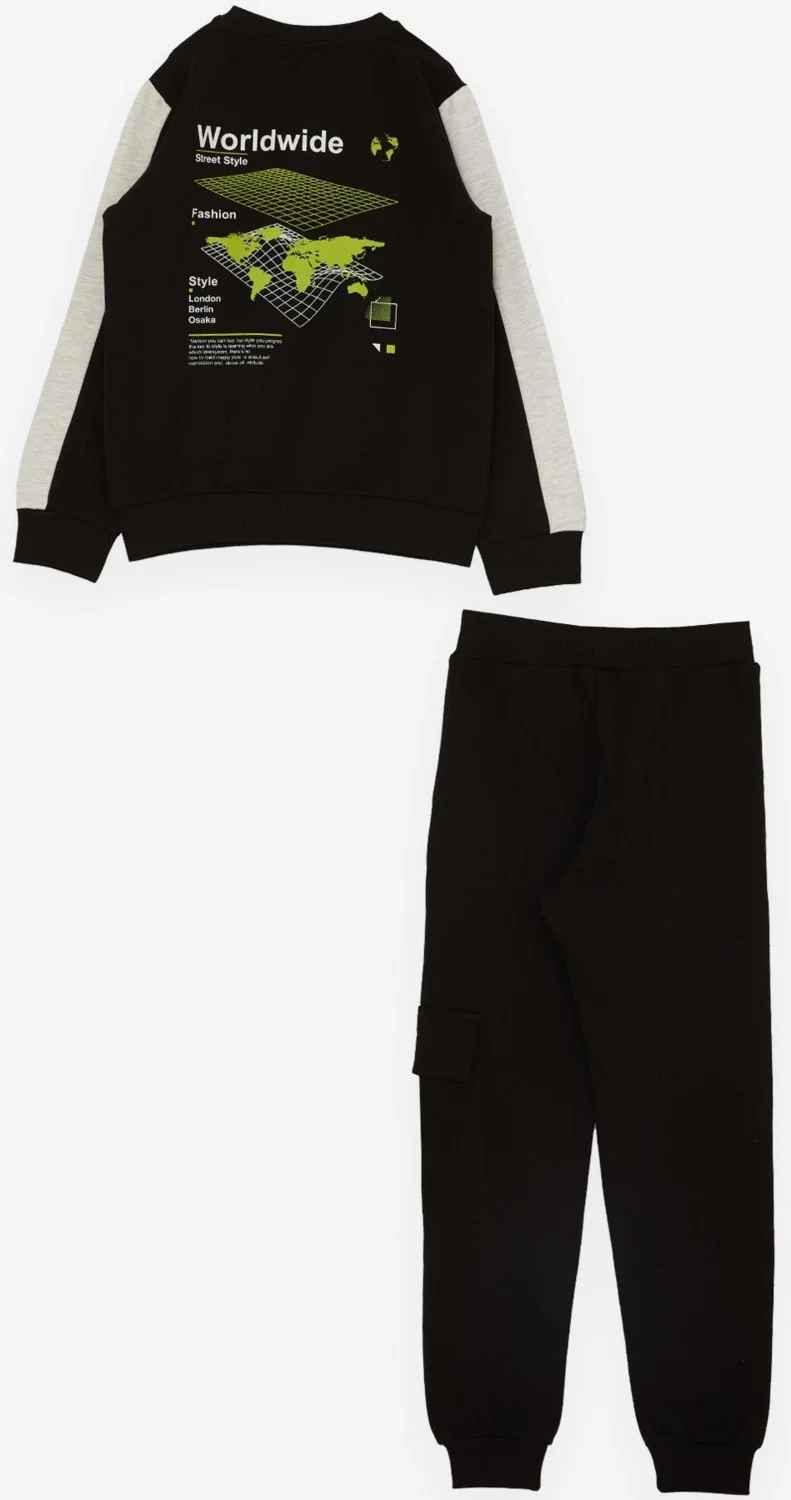 Breeze Breeze Girls & Boys Boys Tracksuit Set World Style Themed Slogan Printed 7-12 Years, Black