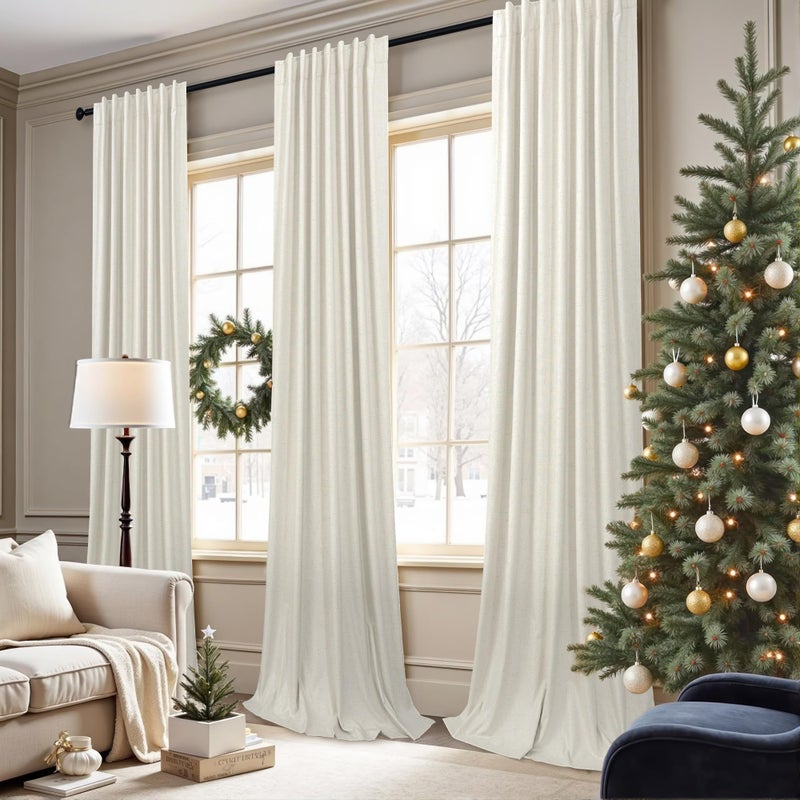 Pitalk 108 Inch Curtains 2 Panel Set Burg Modern Dark Out Curtains for Bedroom Insulating Noise Reducing Soundproof Extra Long Wide Drapes Floor Length to Ceiling Curtain for Living Room Window 9ft Cream - Image 2