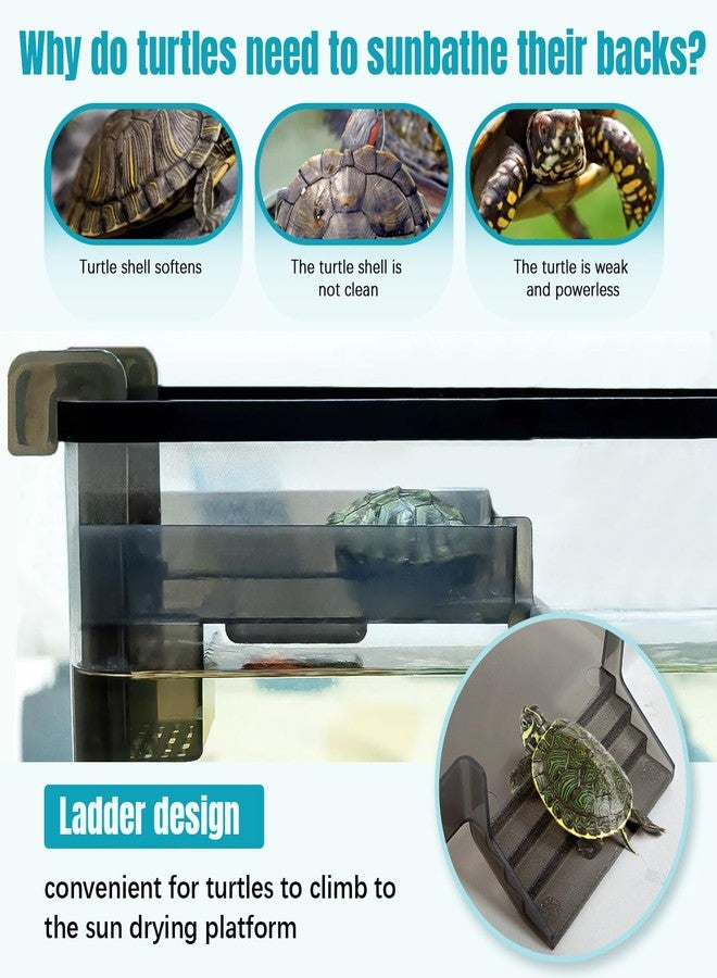 La La Pet Turtle Basking Platform Tortoise Resting Terrace with Feeding Trays and Planting Area Fish Tank Aquarium Decor Hanging Aquatic Turtles Dock Adjustable Height - Image 3