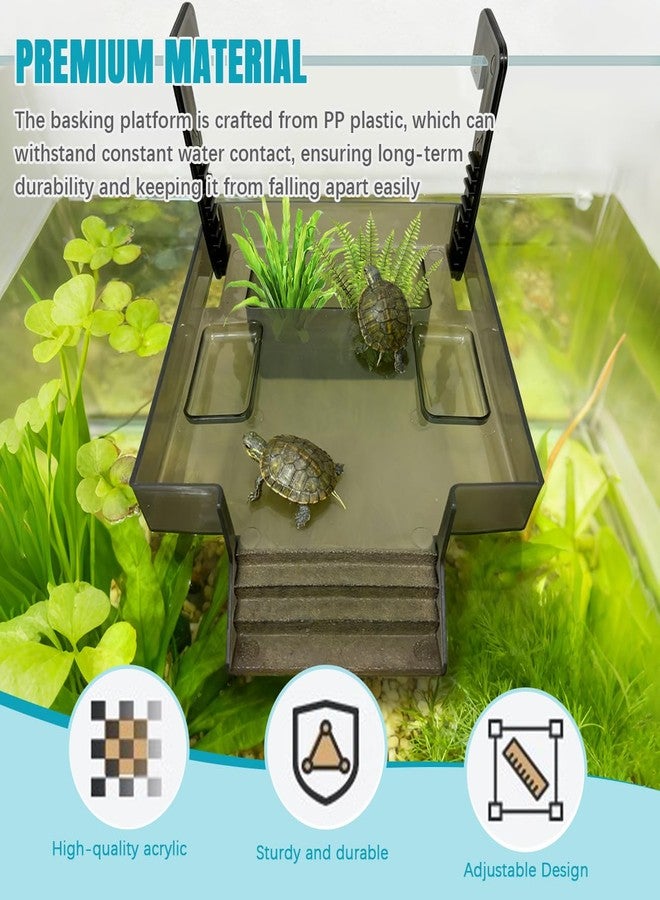 La La Pet Turtle Basking Platform Tortoise Resting Terrace with Feeding Trays and Planting Area Fish Tank Aquarium Decor Hanging Aquatic Turtles Dock Adjustable Height - Image 2
