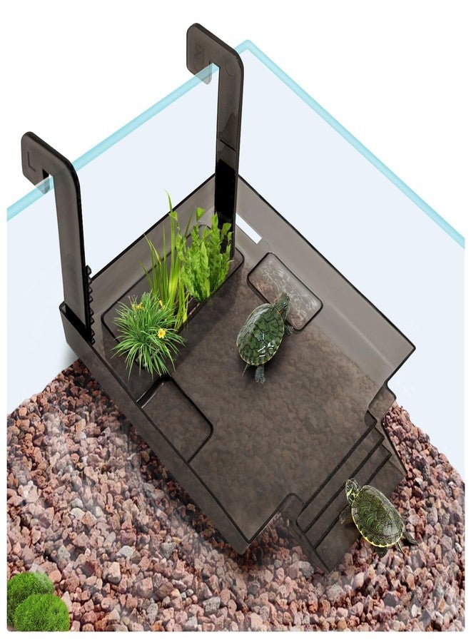 La La Pet Turtle Basking Platform Tortoise Resting Terrace with Feeding Trays and Planting Area Fish Tank Aquarium Decor Hanging Aquatic Turtles Dock Adjustable Height - Image 1