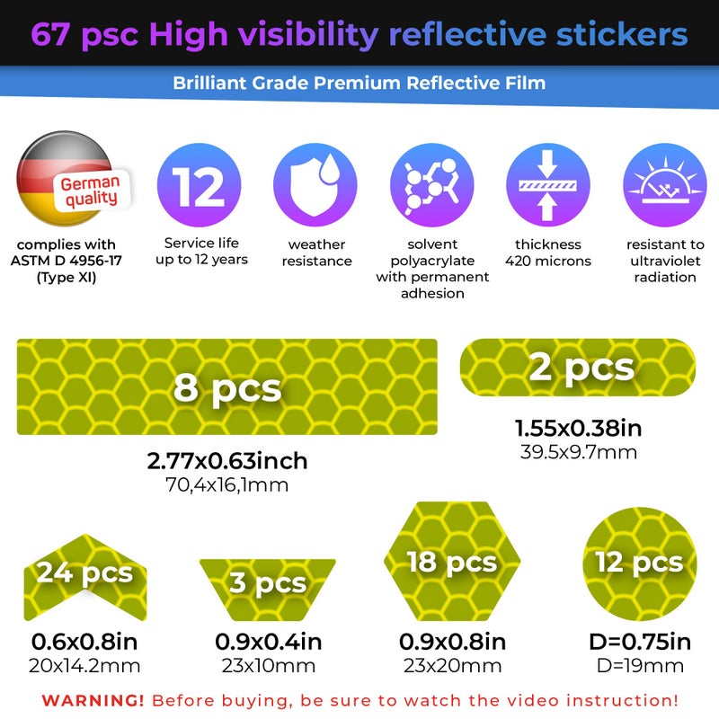 LOOM Reflective Stickers | 67pc Engineer Blu | Reflective Stickers for Helmet, Bike, Motorcycle, Hard Hat | Waterproof Reflectors for Car, Trailer | Bike Reflectors for Night Riding - Image 3
