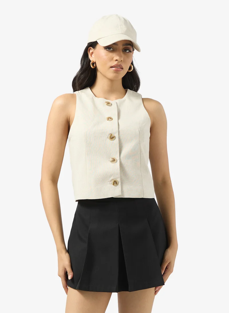 جينجر Linen Blend Button Up Waistcoat