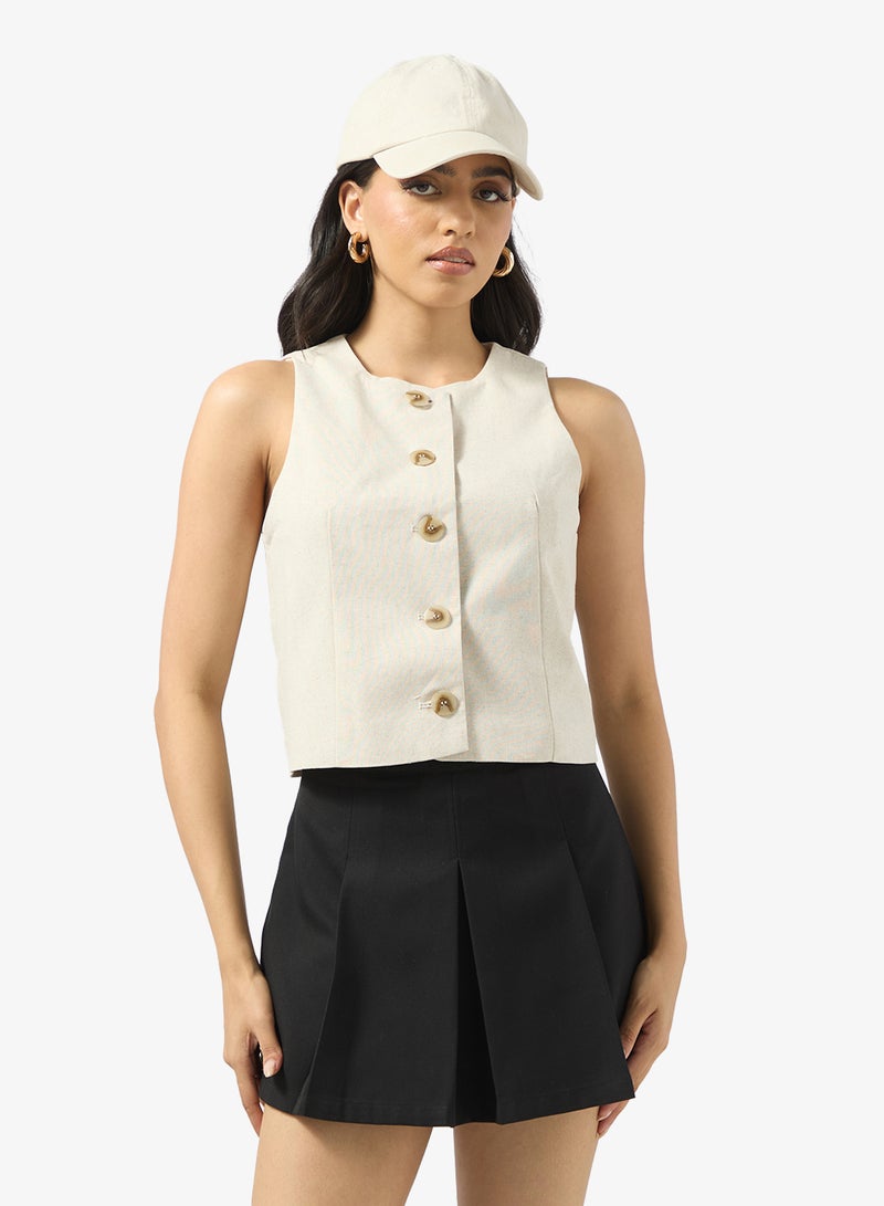 Ginger Linen Blend Button Up Waistcoat - Image 1