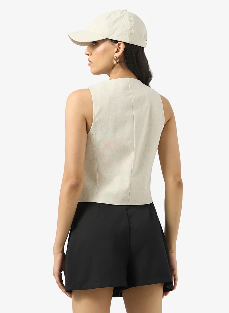 جينجر Linen Blend Button Up Waistcoat