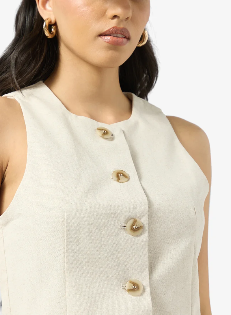 Ginger Linen Blend Button Up Waistcoat