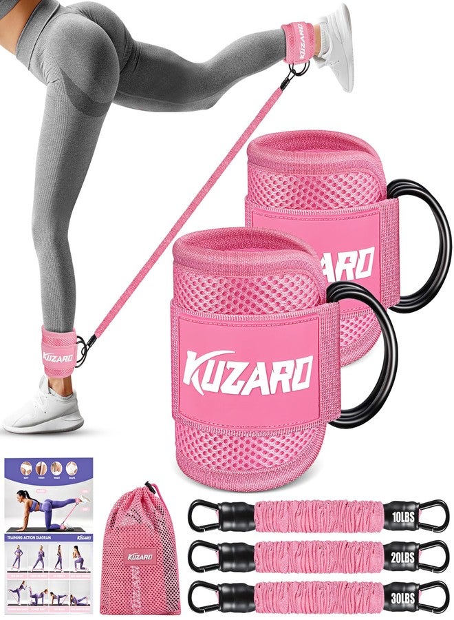 KUZARO Ankle Resistance Bands with Cuffs, Ankle Weights Bands for Working Out, Women Leg and Glutes Workout Equipment, Exercise Bands for Kickbacks, Butt and Booty Trainer, Home Gym Fitness Equipment - Image 1