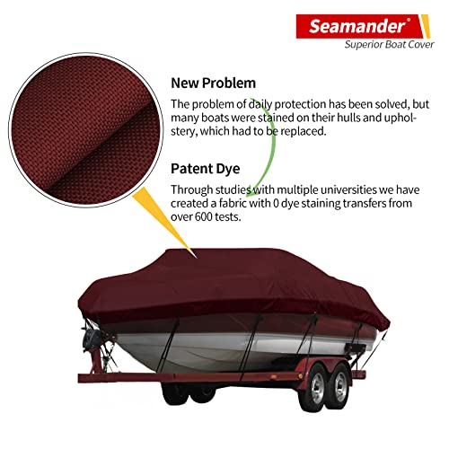 Seamander Waterproof Boat Cover, Solution-Dyed Yarn Marine Grade Cover Fits 12' to 14' ft Bass, V-Hull, Tri-Hull, Fish & Ski, Runabout Bowrider Boats - Heavy Duty Canvas Burgundy - Image 3