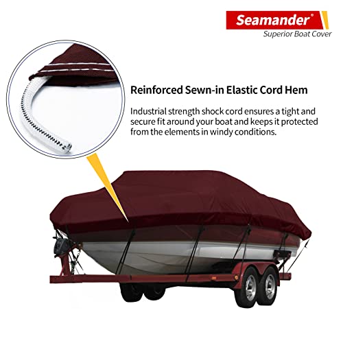 Seamander Waterproof Boat Cover, Solution-Dyed Yarn Marine Grade Cover Fits 12' to 14' ft Bass, V-Hull, Tri-Hull, Fish & Ski, Runabout Bowrider Boats - Heavy Duty Canvas Burgundy - Image 4