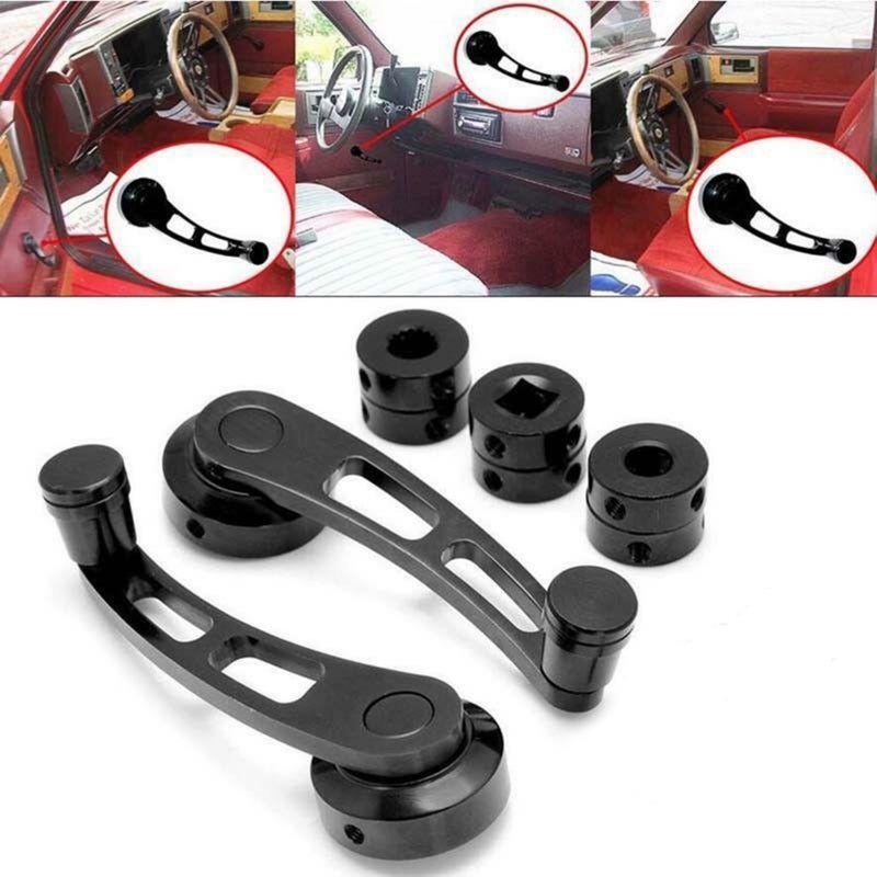 Pair Universal Car Black Billet Aluminum Manual Door Window Winder Crank Handle - Image 2