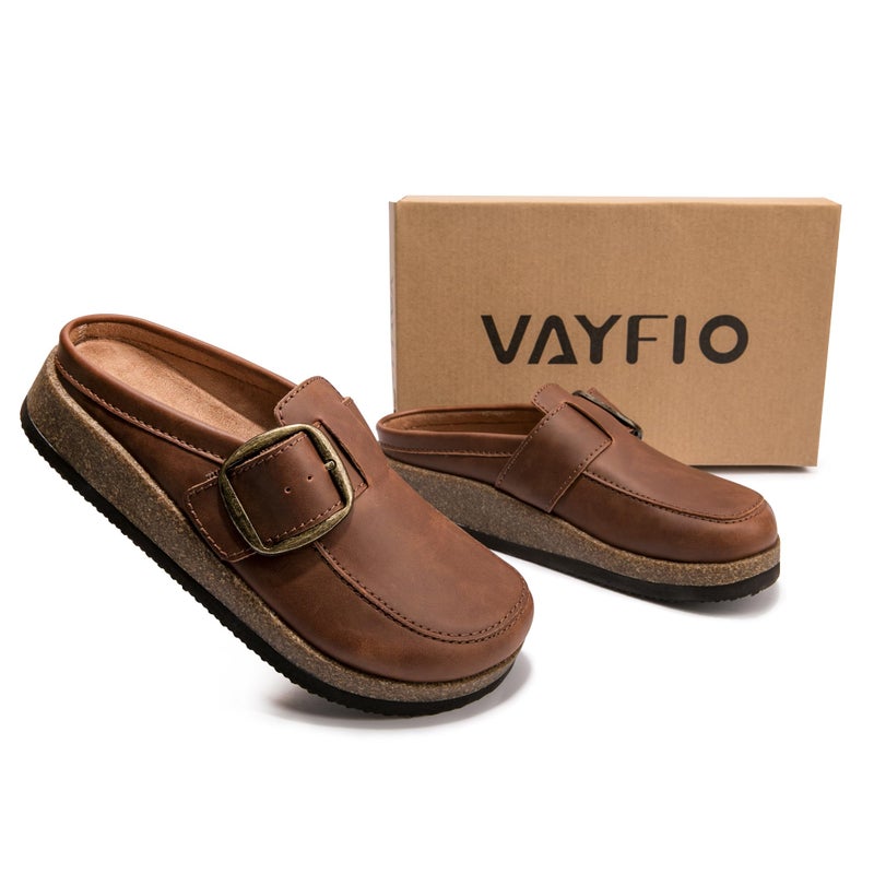 Vayfio Premium Eco-Leather Women's Clogs - Slip-Resistant Non-Skid Sole, Plush Memory Foam Insole, Lightweight & Comfortable, Versatile for Work, Casual, or Outdoor Occasions Dark Brown 09 - Image 5