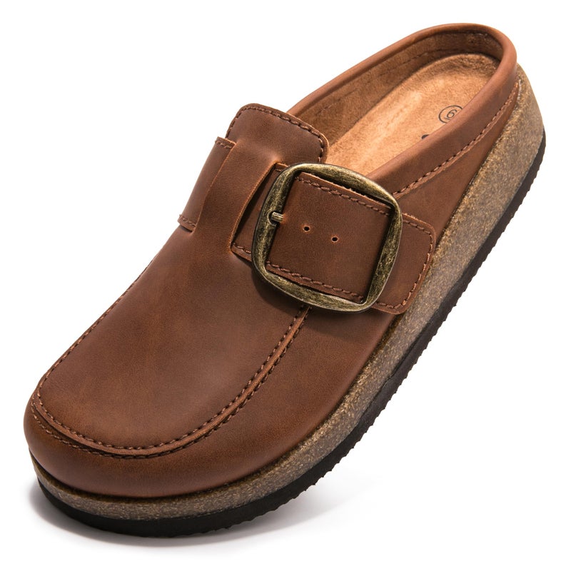 Vayfio Premium Eco-Leather Women's Clogs - Slip-Resistant Non-Skid Sole, Plush Memory Foam Insole, Lightweight & Comfortable, Versatile for Work, Casual, or Outdoor Occasions Dark Brown 09 - Image 1
