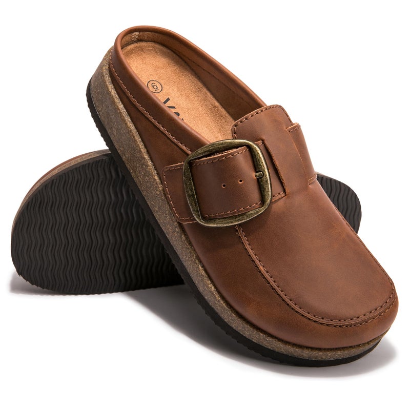 Vayfio Premium Eco-Leather Women's Clogs - Slip-Resistant Non-Skid Sole, Plush Memory Foam Insole, Lightweight & Comfortable, Versatile for Work, Casual, or Outdoor Occasions Dark Brown 09 - Image 4