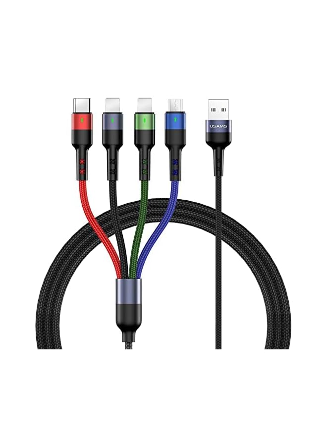 Usams Multi Charging Cable Multiple Charger Cord Nylon Braided 1.2 meter 4 in 1 USB Charge Cord data cable with Phone/Type C/Micro USB Connector for Phone/Galaxy S9/S8/S7 and More - Image 2