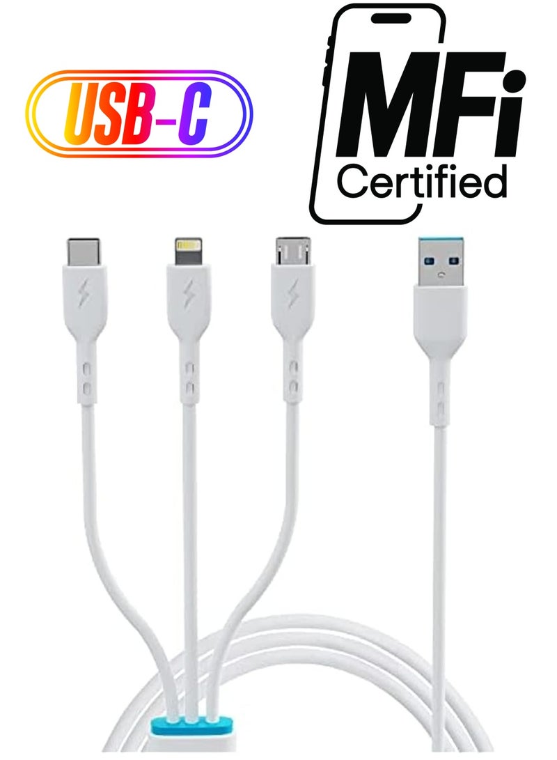 Usams Multi Charging Cable Multiple Charger Cord Nylon Braided 1.2 meter 4 in 1 USB Charge Cord data cable with Phone/Type C/Micro USB Connector for Phone/Galaxy S9/S8/S7 and More - Image 1