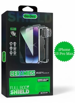 Full protection package for iPhone 13 Pro Max. Protective case made of high-quality materials, high-definition screen protection, camera lens protector, phone back protector, maximum protection against scratches and breakage.