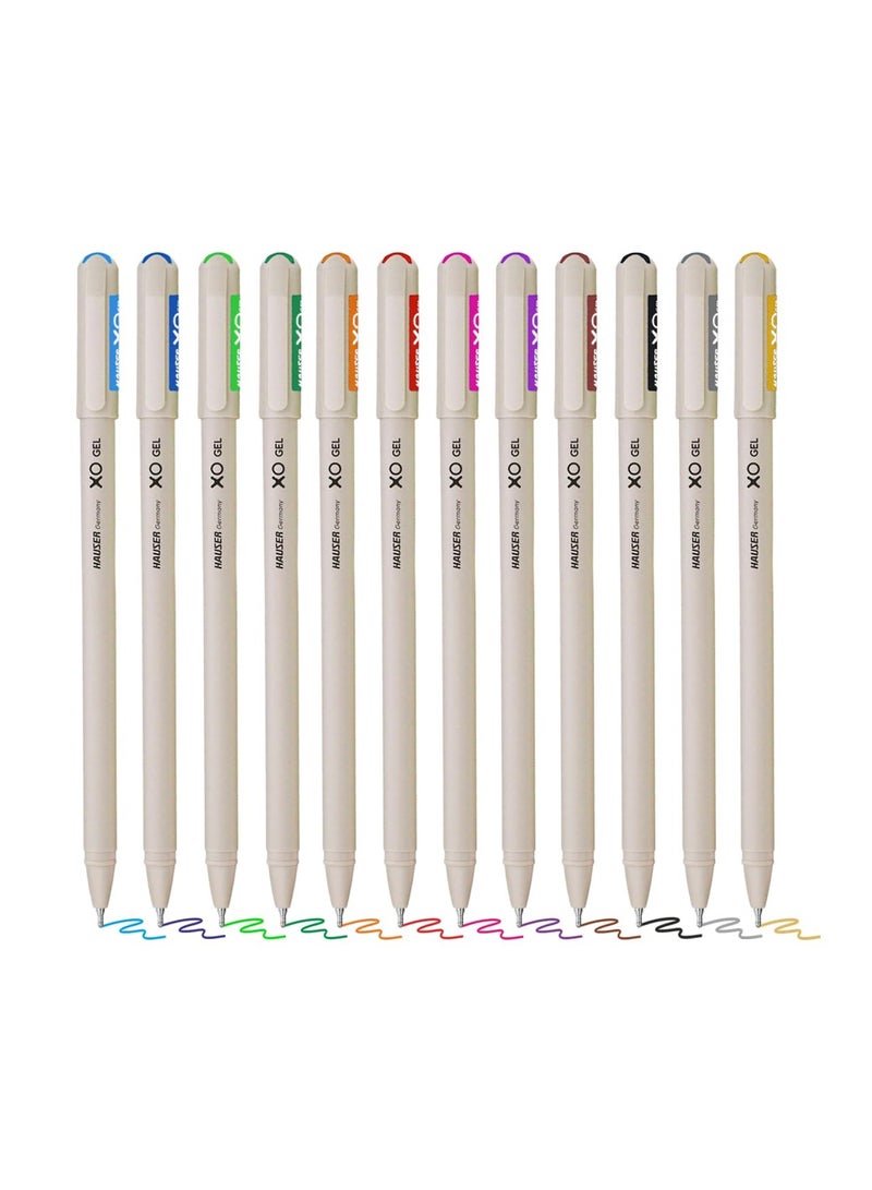 HAUSER Flair Hauser XO Multicolor Gel Pen with Hard Box Case | Sleek Body & Minimalistic Design | Matt Finish | Ultra Durable Tip | Set Of 12 Bright Ink Colors - Image 1