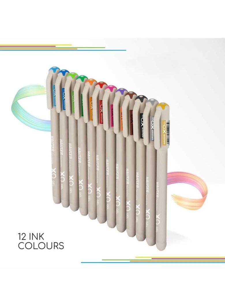 HAUSER Flair Hauser XO Multicolor Gel Pen with Hard Box Case | Sleek Body & Minimalistic Design | Matt Finish | Ultra Durable Tip | Set Of 12 Bright Ink Colors - Image 4