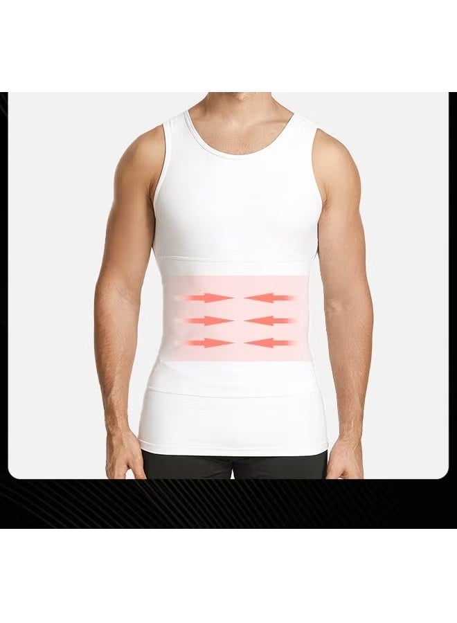 كن واحدًا الرجال ضيق التركيب البطن الصدر التخسيس سترة أبيض - Image 2