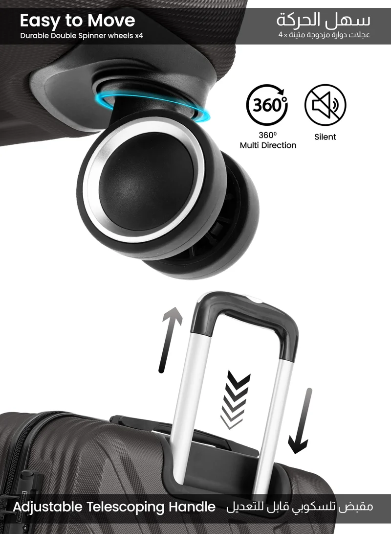 بارا جون حقيبة سفر بعجلات مقاس كابينة  بوصة خفيفة الوزن صلبة  رمادي داكن