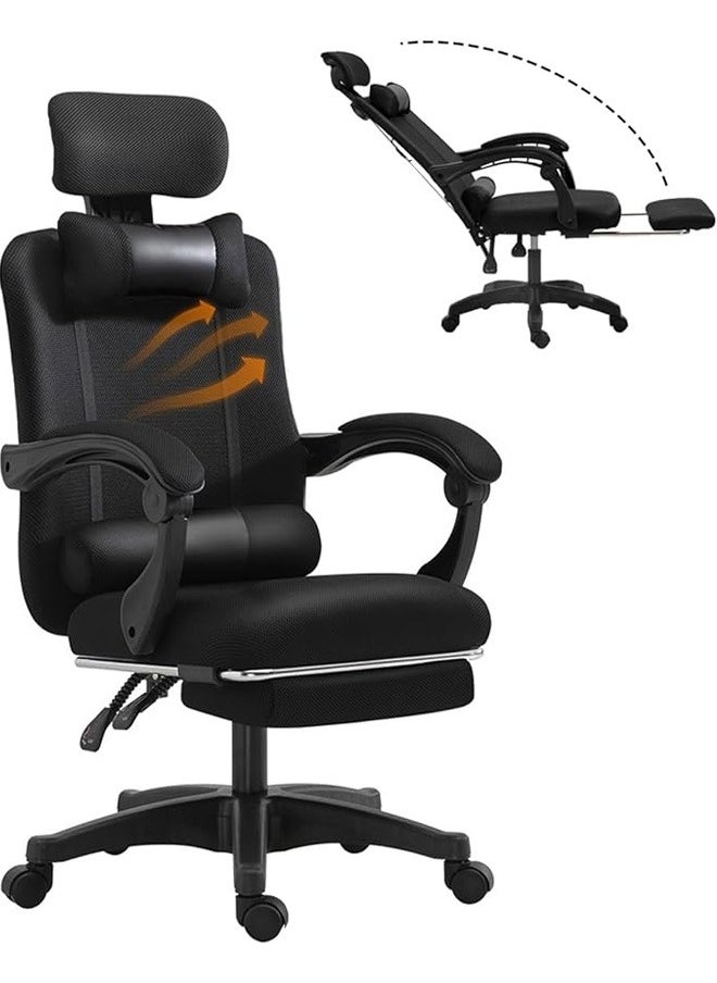 Generic - Ergonomic Home Office Chair Computer Mesh Chair Reclining Desk chair Adjustable head & back with Armrests Lumbar Footrest Support High Back with Breathable Mesh,Black - Image 1