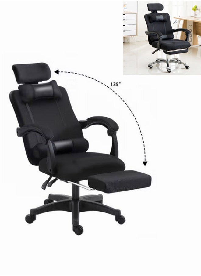 Generic - Ergonomic Home Office Chair Computer Mesh Chair Reclining Desk chair Adjustable head & back with Armrests Lumbar Footrest Support High Back with Breathable Mesh,Black - Image 1