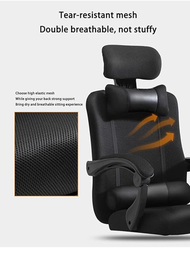 Generic - Ergonomic Home Office Chair Computer Mesh Chair Reclining Desk chair Adjustable head & back with Armrests Lumbar Footrest Support High Back with Breathable Mesh,Black - Image 1