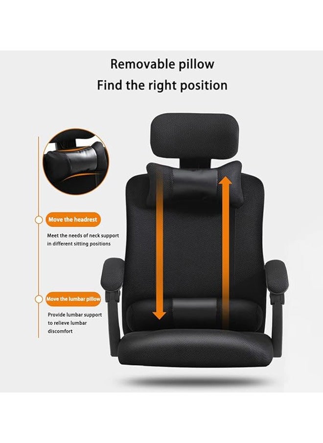 Generic - Ergonomic Home Office Chair Computer Mesh Chair Reclining Desk chair Adjustable head & back with Armrests Lumbar Footrest Support High Back with Breathable Mesh,Black - Image 1