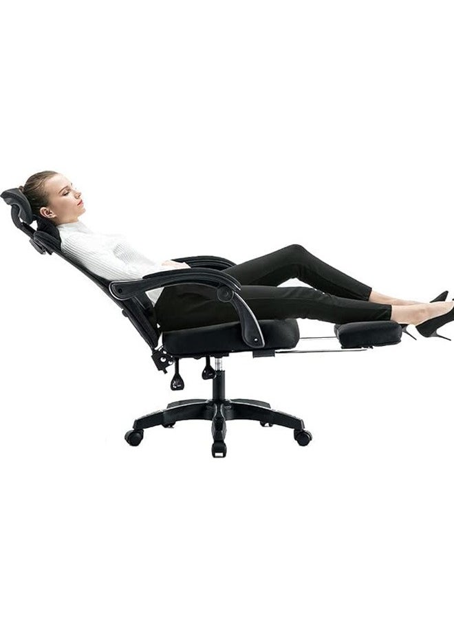 Generic - Ergonomic Home Office Chair Computer Mesh Chair Reclining Desk chair Adjustable head & back with Armrests Lumbar Footrest Support High Back with Breathable Mesh,Black - Image 1