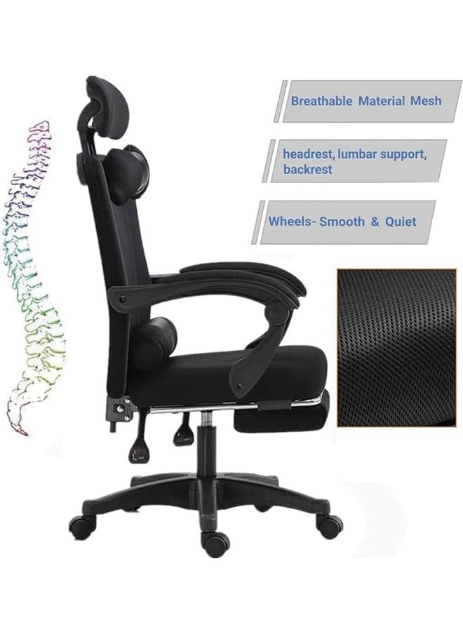 Generic - Ergonomic Home Office Chair Computer Mesh Chair Reclining Desk chair Adjustable head & back with Armrests Lumbar Footrest Support High Back with Breathable Mesh,Black - Image 1