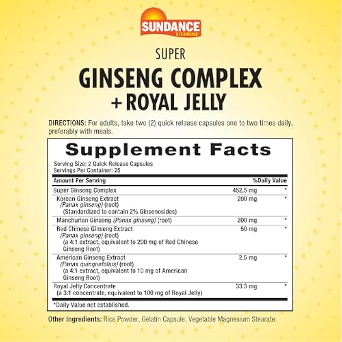 Sundance Super Ginseng Complex | with Royal Jelly | 50 Quick Release Capsules | Non-GMO and Gluten Free Traditional Herb Supplement - Image 2