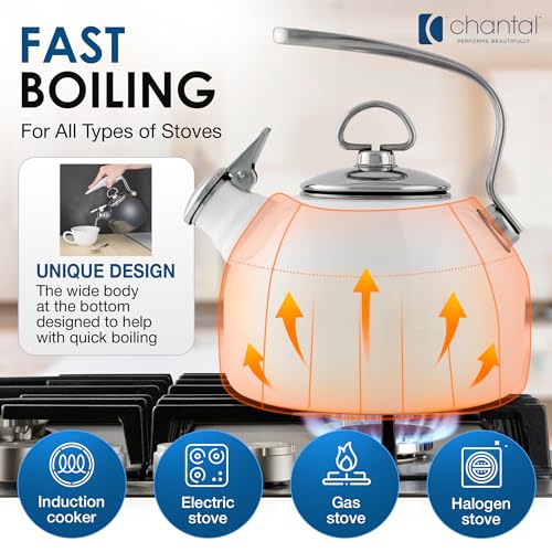 Chantal Classic Teakettle, 1.8 QT, Enamel On Steel, 2-Tone Harmonica Whistle, Rapid Boil and Even Heating (Onyx) - Image 2