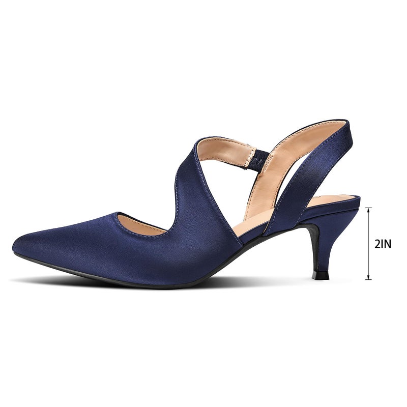 mysoft Women's Dress Shoes Low Heels 2 inch Kitten Pumps Slingback Wedding Party Medium/Wide Width Shoes - Image 2