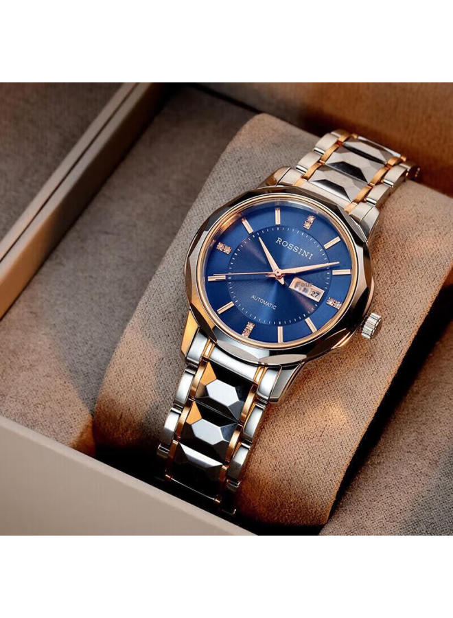 Rossini Women's Automatic Mechanical Watch With Blue Dial, Tungsten Steel Strap, Birthday Gift For Girlfriend, Chinese Brand, Business Style, Water-resistant 6890 - Image 2