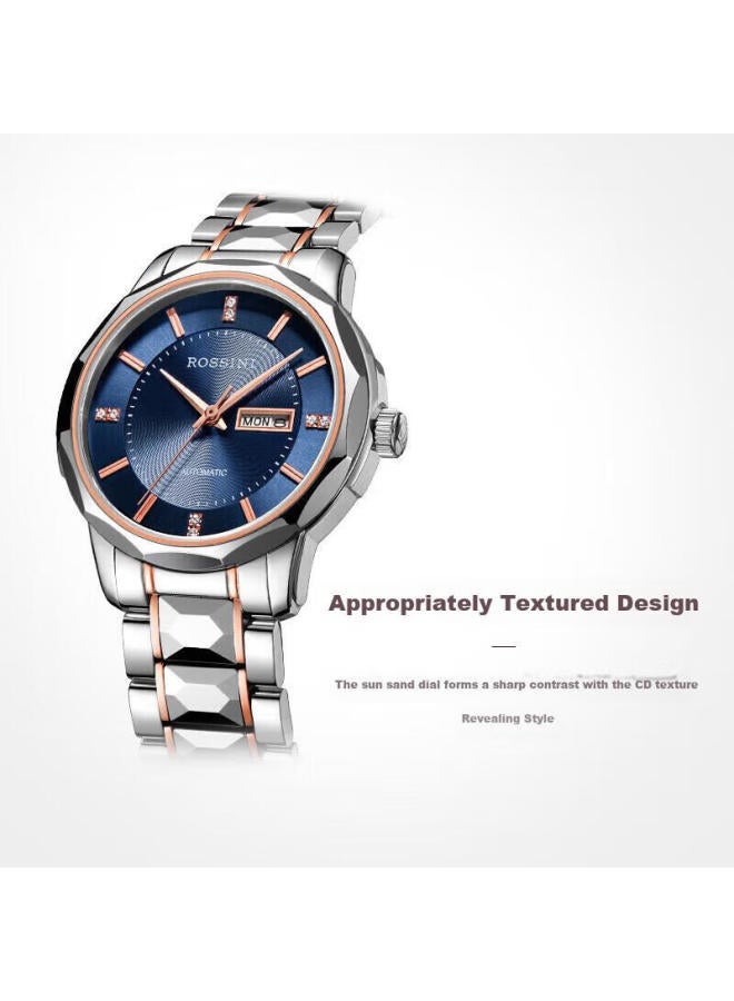 Rossini Women's Automatic Mechanical Watch With Blue Dial, Tungsten Steel Strap, Birthday Gift For Girlfriend, Chinese Brand, Business Style, Water-resistant 6890 - Image 3