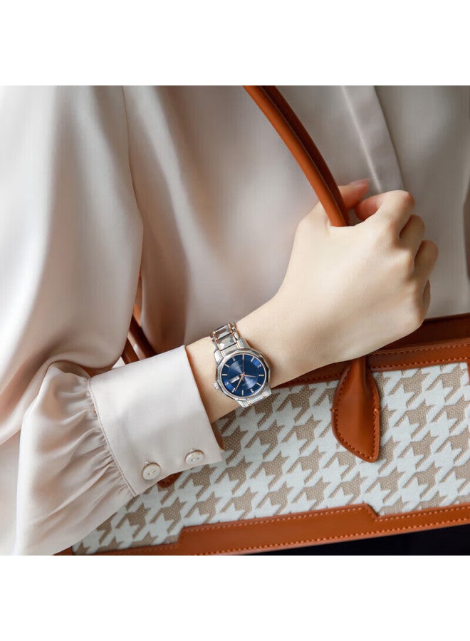 Rossini Women's Automatic Mechanical Watch With Blue Dial, Tungsten Steel Strap, Birthday Gift For Girlfriend, Chinese Brand, Business Style, Water-resistant 6890 - Image 1